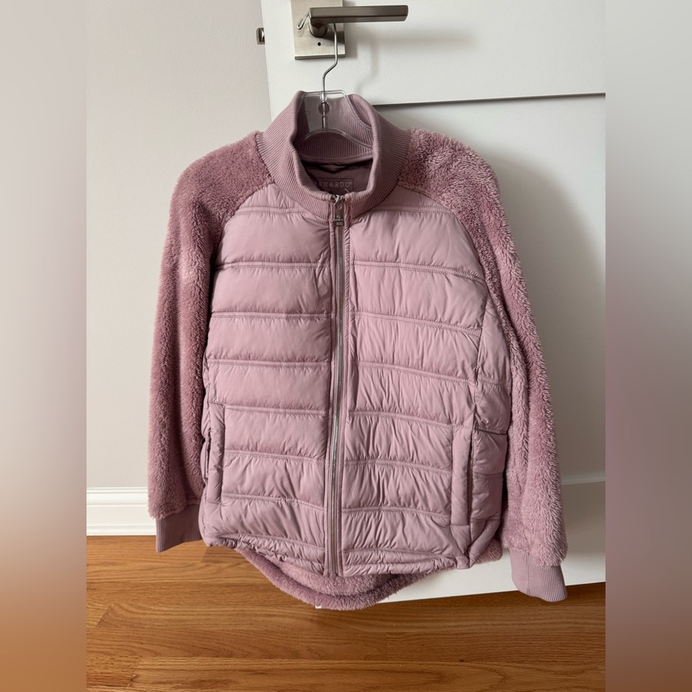 NWT BERNARDO Light Weight Faux Fur Puffer Full Zip Combo Jacket LilacHaze MEDIUM